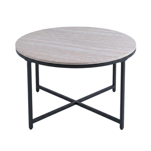 Table basse Ashley Ø80 cm en travertin avec pied croisé noir