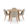 Ensemble de salle à manger – Table de salle à manger Miles avec motif en arêtes de poisson en chêne + 4 chaises de salle à manger Annika en bouclé beige