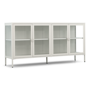 Herman - Vitrine en métal beige/verre 170 x 40 x 85 cm