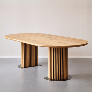 Matteo - Table à lattes table de menuiserie artisanale avec sommier à lattes en chêne massif huilé/naturel 240x120x77 cm