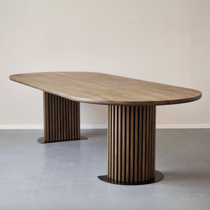 Matteo - Table à lattes table de menuiserie artisanale avec sommier à lattes en chêne massif fumé 300x120x77 cm