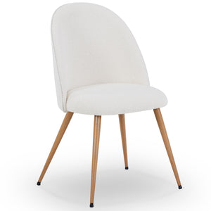 Annika Chaise de salle à manger – Tissu bouclé blanc avec pieds en chêne