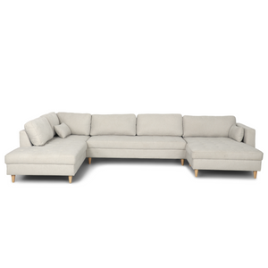 Brandy - Canapé d'angle droit beige avec méridienne L:366 x P:211 x H:80 cm