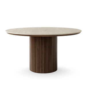 Enzo table de salle à manger ronde avec plateau en pierre beige et sommier à lattes en chêne fumé Ø120 cm