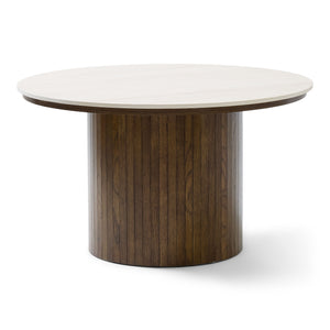 Enzo - Table basse avec plateau en pierre et pied en lamelles de chêne fumé Ø78 cm