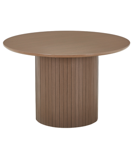 Table à manger Riccardo en mélaminé aspect chêne fumé avec pieds en colonne, Ø120 cm