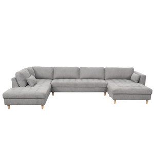 Brandy - Canapé d'angle droit gris avec méridienne L:366 x P:211 x H:80 cm