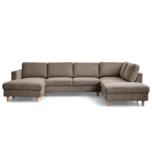Jennifer canapé en U orientée à gauche en sable avec chaise longue - L : 300 x P : 208 x H : 82 cm