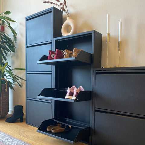 Louis - Armoire à chaussures Métal noir avec 3 portes