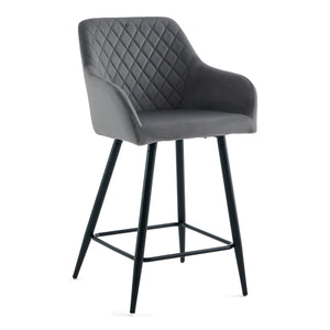 Carlo - tabouret de bar en velours gris avec accoudoirs 65 cm