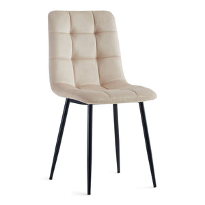 Jessi Chaise de salle à manger - velours beige avec pieds en métal noir