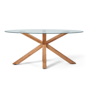 Sidney - Table de salle à manger en verre avec pieds en chêne massif 175x90 cm