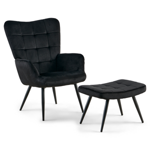 Allison Fauteuil avec repose-pieds - velours noir