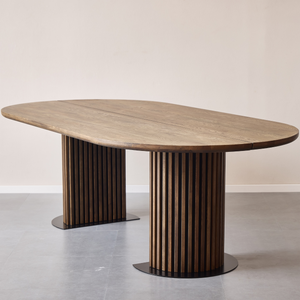 Matteo - Table à lattes table de menuiserie artisanale avec sommier à lattes en chêne fumé 240x120x77 cm