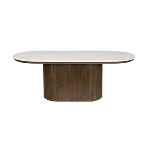 Bobby - Table basse ovale avec plateau en pierre beige clair et base en chêne fumé 120x55x45 cm