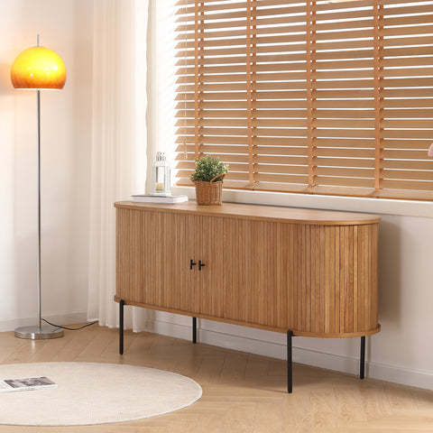 Florence - Armoire de rangement à lattes en chêne 160 x 45 x 75 cm