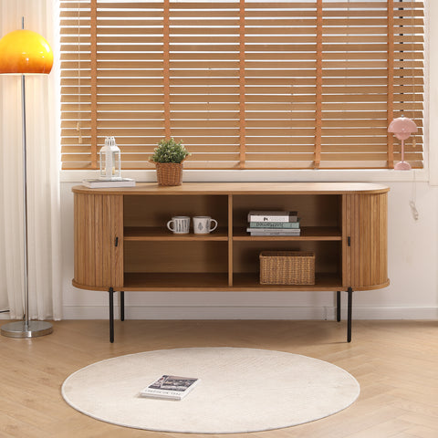 Florence - Armoire de rangement à lattes en chêne 160 x 45 x 75 cm