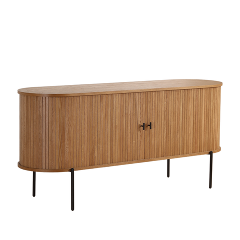 Florence - Armoire de rangement à lattes en chêne 160 x 45 x 75 cm