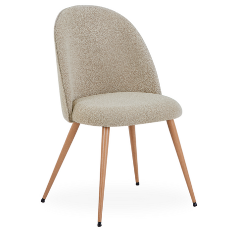 Annika Chaise de salle à manger – Tissu bouclé sable avec pieds aspect chêne