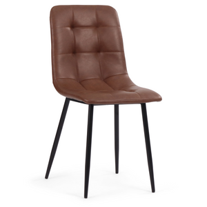 Jessi Chaise de salle à manger - Cuir synthétique brun avec pieds en métal noir
