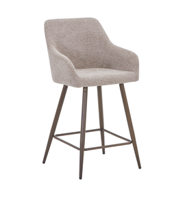 Jenna Tabouret de bar - tissu couleur sable avec accoudoirs de 65 cm, aspect chêne fumé