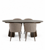 Ensemble de salle à manger – Table à rallonges Lewis à lamelles en placage de chêne fumé + 4 chaises de salle à manger Noma couleur sable avec pieds aspect chêne fumé
