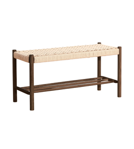 Banc Mathew en chêne fumé avec assise tressée 90 x 35 x 45 cm
