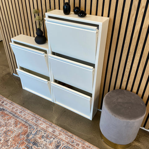 Louis - Armoire à chaussures en métal blanc avec 3 portes