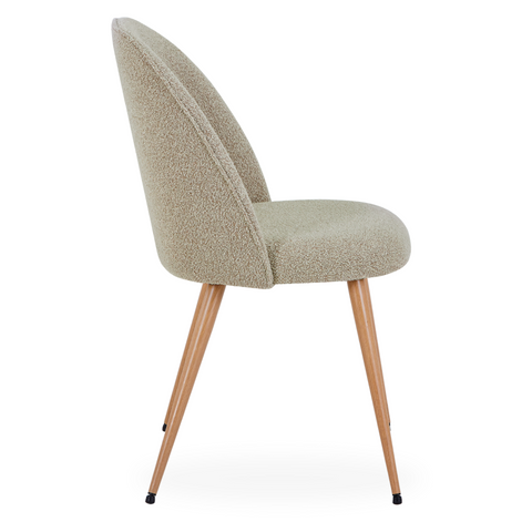 Annika Chaise de salle à manger – Tissu bouclé sable avec pieds aspect chêne