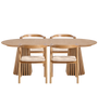 Ensemble de salle à manger – Table à rallonges Lewis à lamelles en placage de chêne + 4 chaises de salle à manger Tori à assise tressée