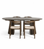 Ensemble de salle à manger – Table à rallonges Lewis à lamelles en placage de chêne fumé + 4 chaises de salle à manger Tori avec assise tressée en chêne fumé