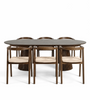 Ensemble de salle à manger – Table à rallonges Lewis à lamelles en placage de chêne fumé + 6 chaises de salle à manger Tori avec assise tressée en chêne fumé