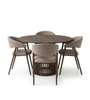 Ensemble de table à manger – Harris ronde, aspect chêne fumé + 4 chaises Ebba couleur sable avec pieds aspect chêne fumé