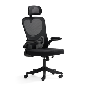 Chaise de bureau Holger avec appui-tête, en maille noire/noir