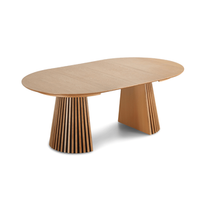 Lewis - Table de salle à manger ronde en placage chêne avec rallonge 100/140/180 cm - 2x rallonges incluses