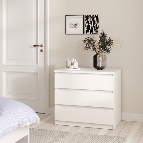 Commode Naia 3 tiroirs blanc H : 70 x L : 77 x P : 50 cm