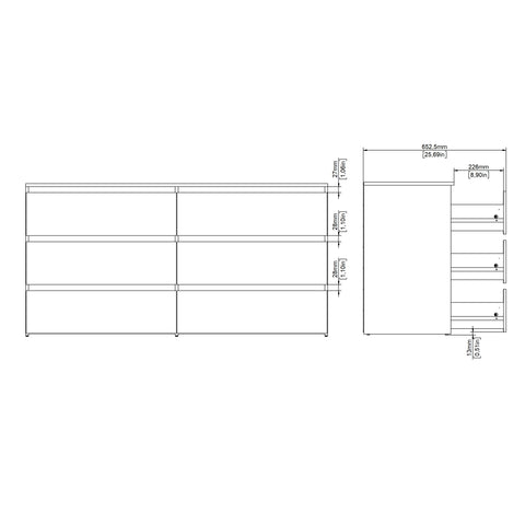 Maise commode H:70 x L:138 x L:41 cm avec 6 tiroirs en aspect chêne
