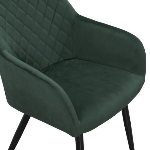 Carlo - Chaise de salle à manger en velours vert avec accoudoirs