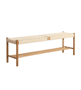 Banc Mathew en chêne avec assise tressée 140 x 35 x 45 cm