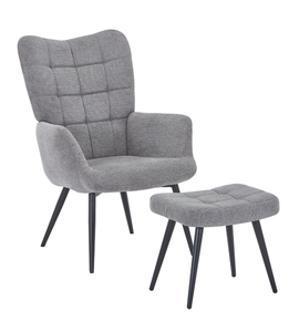 Fauteuil Robert avec repose-pieds - tissu gris