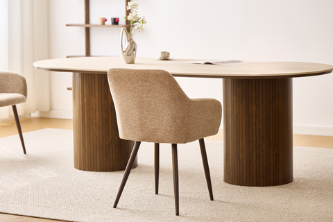 Jenna chaise de salle à manger - textile sable et aspect chêne fumé