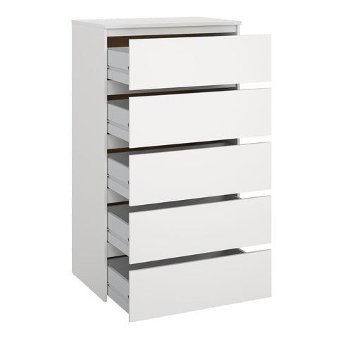 Maise Commode H:114 x L:65 x P:41 cm avec 5 tiroirs en blanc
