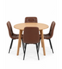 Ensemble de salle à manger – Table ronde Vinnie aspect chêne fumé + 4 chaises Jessi en simili cuir marron avec pieds noirs