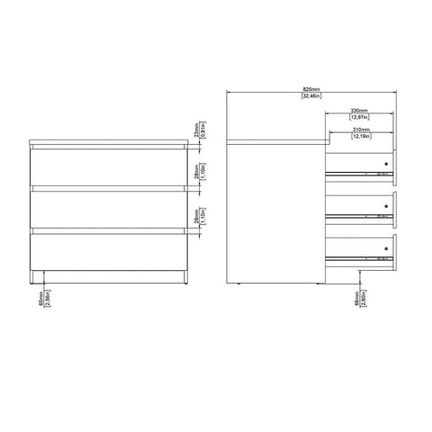 Commode Naia 3 tiroirs blanc H : 70 x L : 77 x P : 50 cm