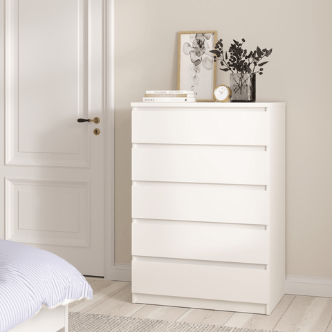 Commode Naia 5 tiroirs blanc H : 111.3 x L : 77 x P : 50 cm