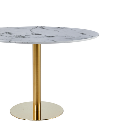 Lazio - Table ronde imitation marbre blanc avec pieds en laiton/doré Ø110 cm
