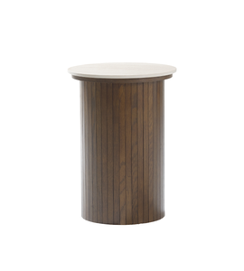 Enzo - Table d'appoint avec plateau en pierre et pied en lamelles de chêne fumé Ø40 cm