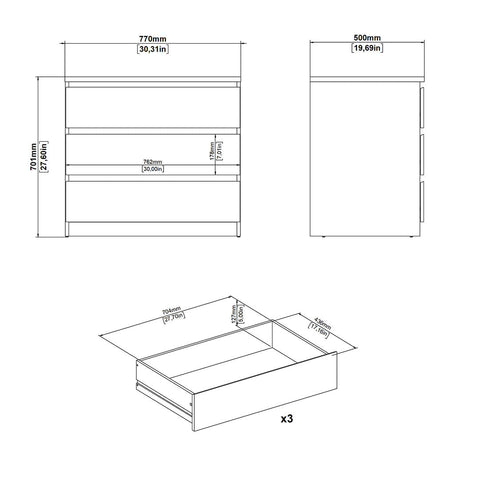 Commode Naia 3 tiroirs blanc H : 70 x L : 77 x P : 50 cm