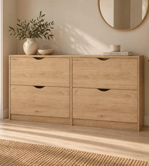 Armoire à chaussures Livo - aspect chêne avec 4 portes