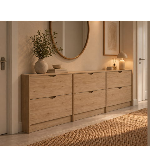 Armoire à chaussures Livo - aspect chêne avec 6 portes